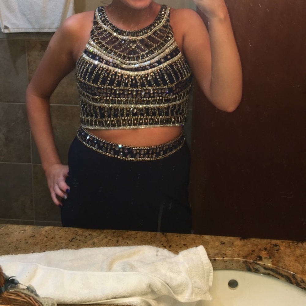 Splash Navy Blue Prom Dress 2 Piece